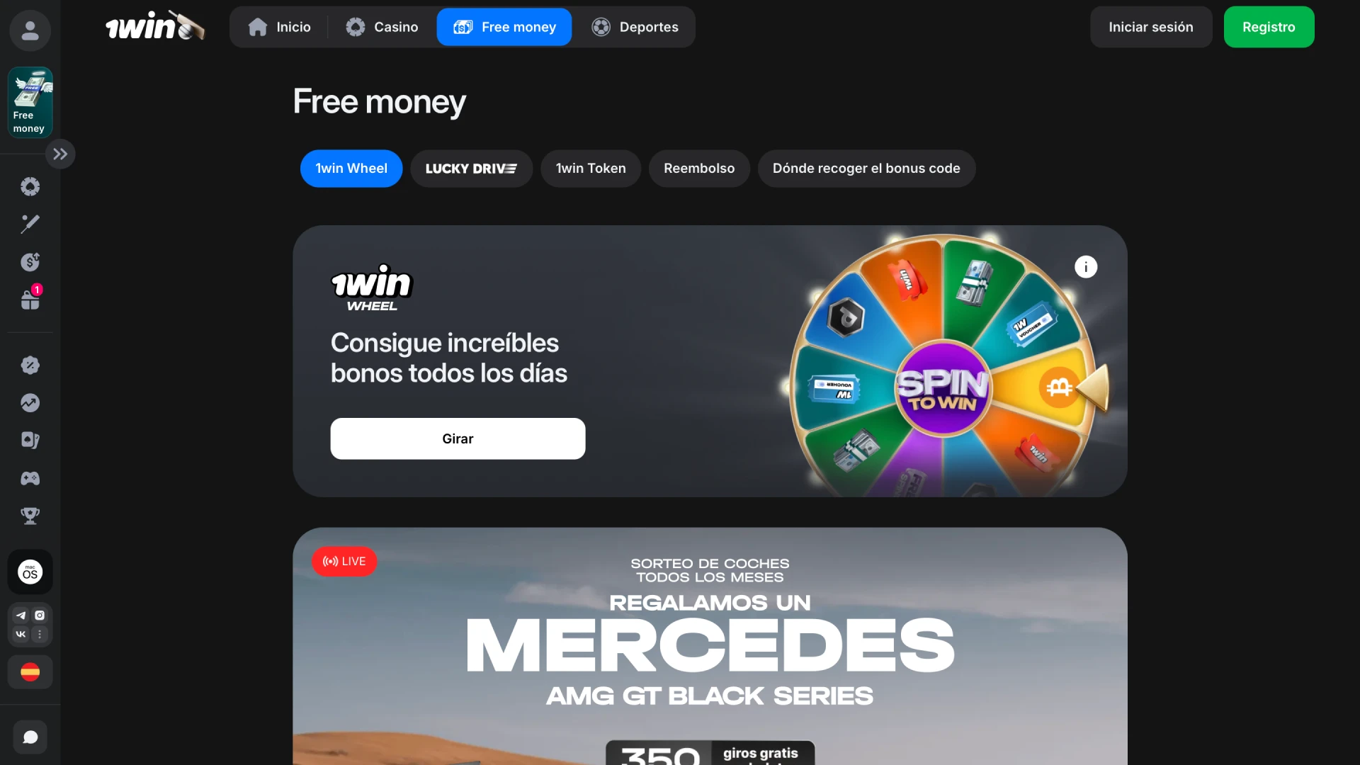 Página de promociones y bonos de bienvenida en el sitio oficial de 1win para Argentina.
