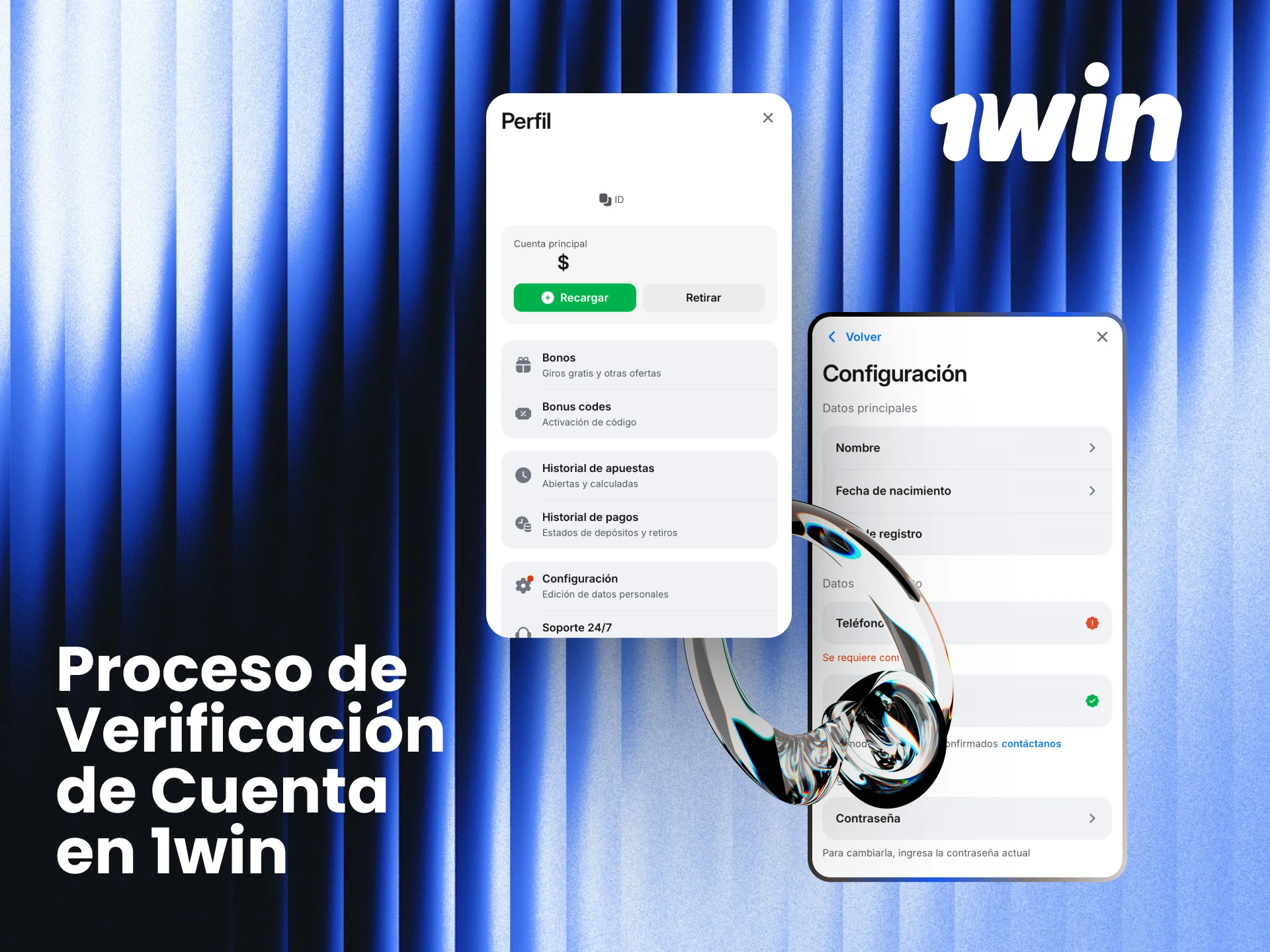 Proceso de verificación de cuenta en 1win con DNI, pasaporte o licencia para habilitar retiros en Argentina.
